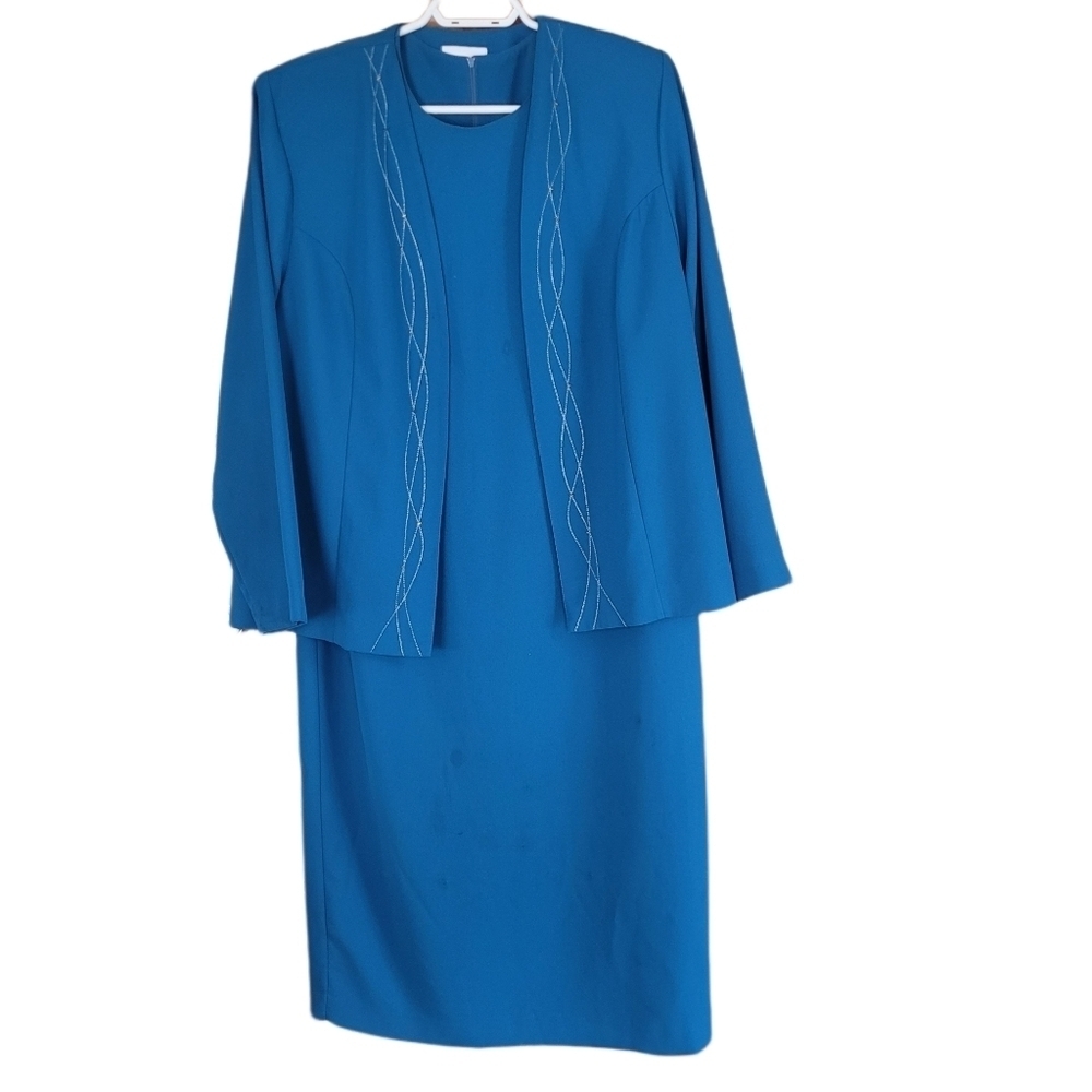 D'Allaird 2 Piece Blue Short Sleeve Dress and Blazer Set Size 12